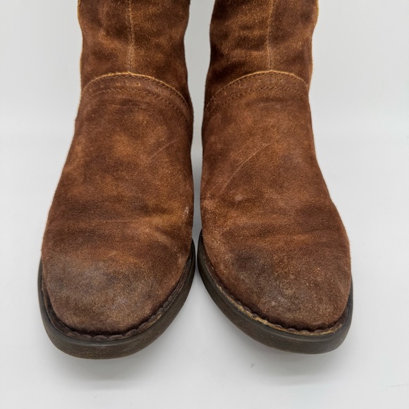 Born Poly Brown Suede Leather Tall Dual Zip Boots Size 7 M - Picture 3 of 14